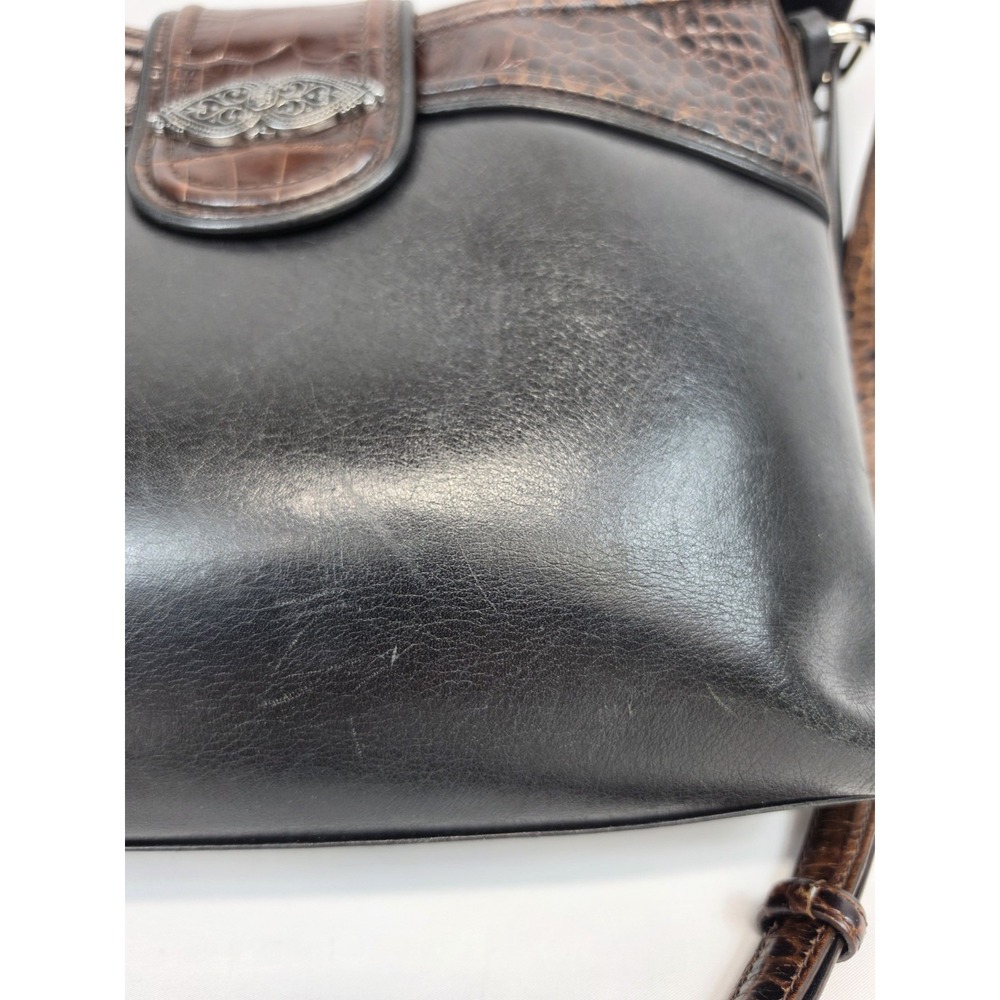 BRIGHTON Shoulder Bag Black Brown Leather Croc Embossed 12x9x3.75 Purse 3309 - Picture 12 of 15